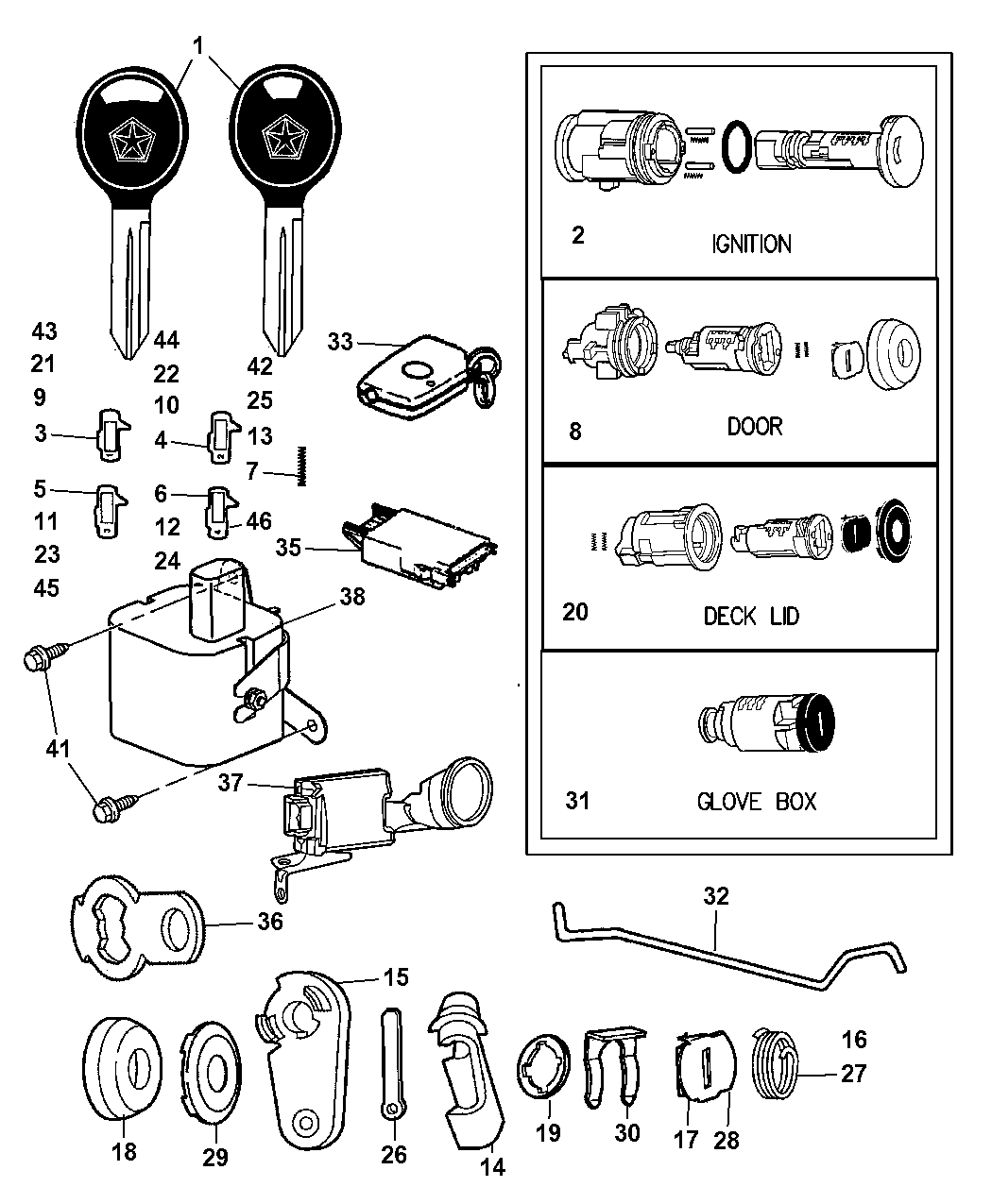 5139207AA Genuine Mopar CYLINDERIGNITION LOCK