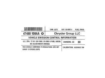 Mopar 47480108AA Label-Vehicle Emission Control In 47480108AA Mopar Label-Vehicle Emission Control In Product Photo 1 of 1