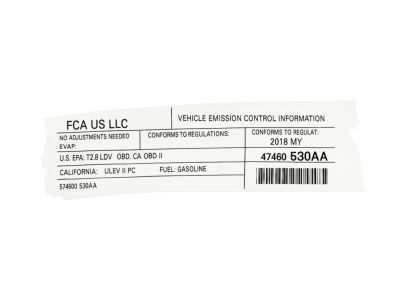 Mopar 47480530AA Label-Vehicle Emission Control In 47480530AA Mopar Label-Vehicle Emission Control In Product Photo 1 of 3