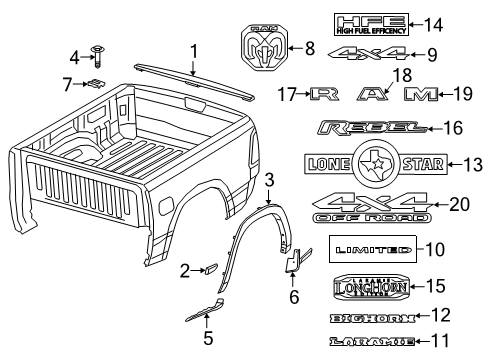 2022 Ram 1500 Exterior Trim - Pick Up Box Diagram 6