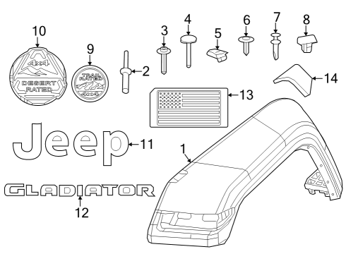 2023 Jeep Gladiator Exterior Trim - Fender Diagram