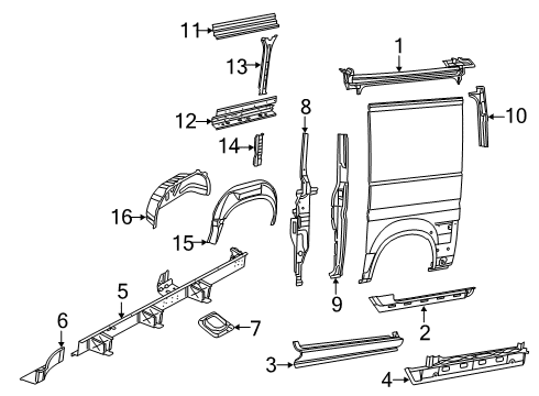 2023 Ram ProMaster 1500 Inner Structure - Side Panel Diagram 1