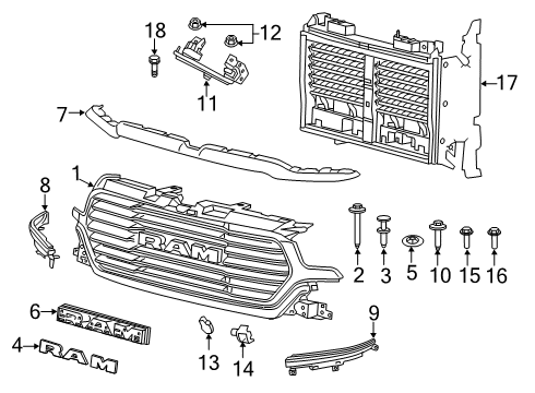 2022 Ram 1500 Grille & Components Diagram 3