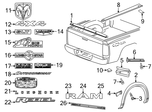 2023 Ram 1500 Classic Exterior Trim - Pick Up Box Diagram 1