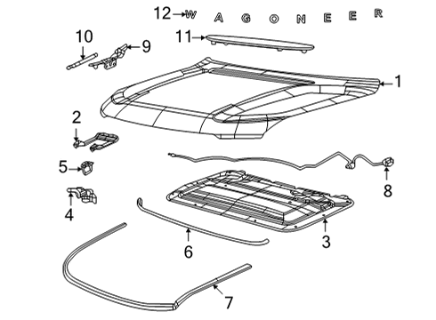 2024 Jeep Grand Wagoneer L Hood & Components, Exterior Trim Diagram