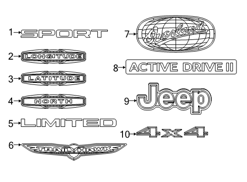 2022 Jeep Cherokee Exterior Trim - Lift Gate Diagram