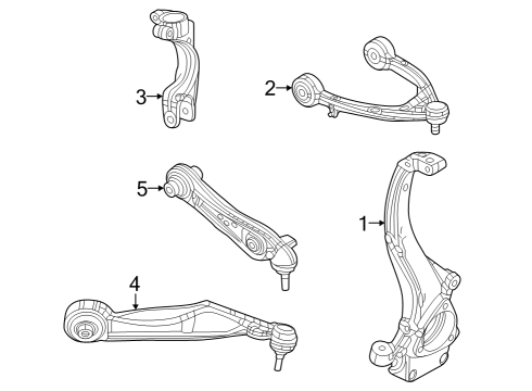 2022 Jeep Grand Cherokee L Front Suspension, Lower Control Arm, Upper Control Arm, Ride Control, Stabilizer Bar, Suspension Components Diagram 1