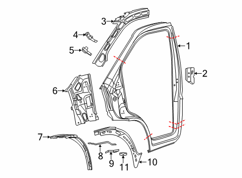 2022 Ram ProMaster 1500 Aperture Panel, Hinge Pillar Diagram