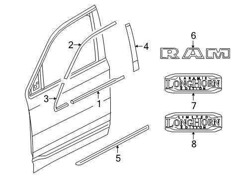 2022 Ram 1500 Exterior Trim - Front Door Diagram