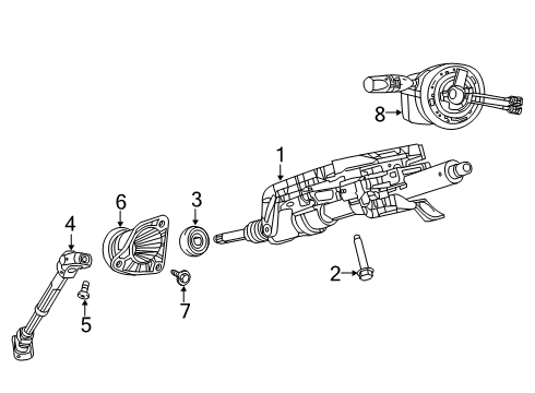 2022 Jeep Grand Cherokee WK Steering Column Assembly, Shaft & Internal Components, Shroud, Switches & Levers Diagram