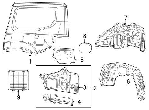 2023 Jeep Grand Wagoneer L Quarter Panel & Components Diagram