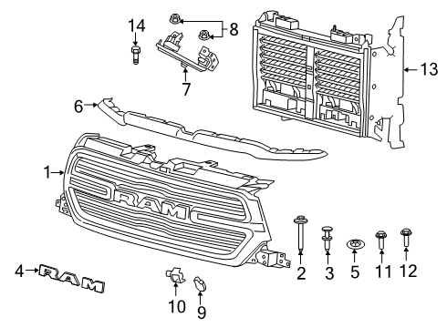 2022 Ram 1500 Grille & Components Diagram 4