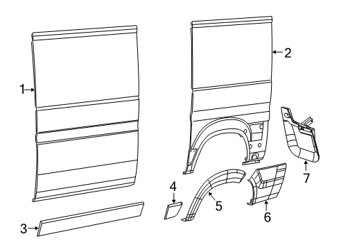 2022 Ram ProMaster 1500 Side Panel & Components, Exterior Trim Diagram 1