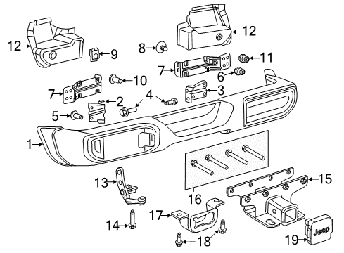 2023 Jeep Wrangler Bumper & Components, Trailer Hitch Components Diagram 1