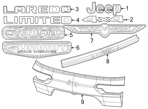 2023 Jeep Grand Cherokee NAMEPLATE-LIFTGATE APPLIQUE Diagram for 68597317AA