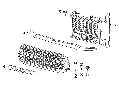 2022 Ram 1500 Grille & Components Diagram 2