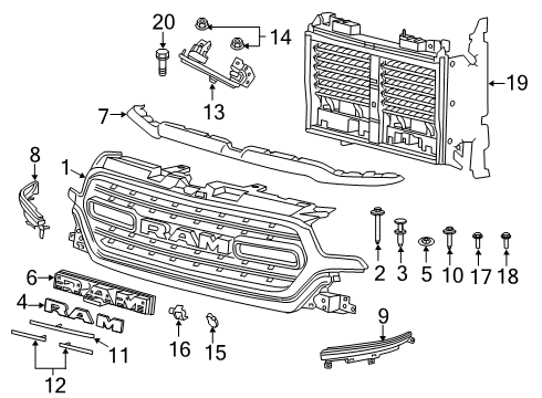 2022 Ram 1500 Grille & Components Diagram 5