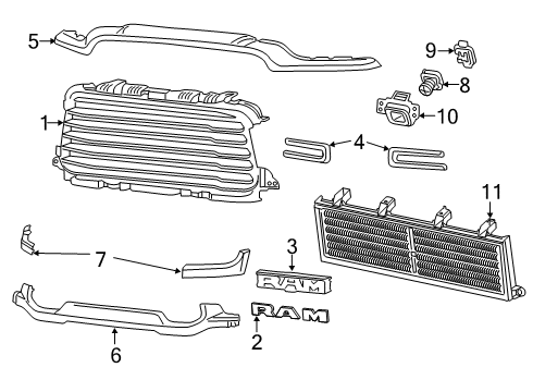 2021 Ram 3500 Grille & Components Diagram