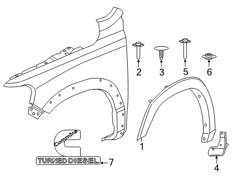 2021 Ram 2500 Exterior Trim - Fender Diagram