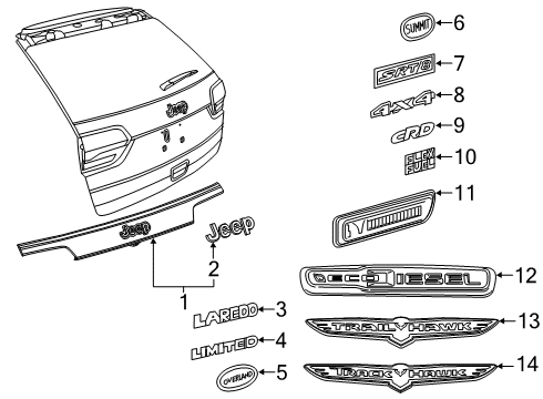 2022 Jeep Grand Cherokee WK Exterior Trim - Lift Gate Diagram