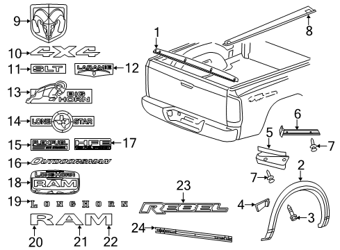 2023 Ram 1500 Classic Exterior Trim - Pick Up Box Diagram 2