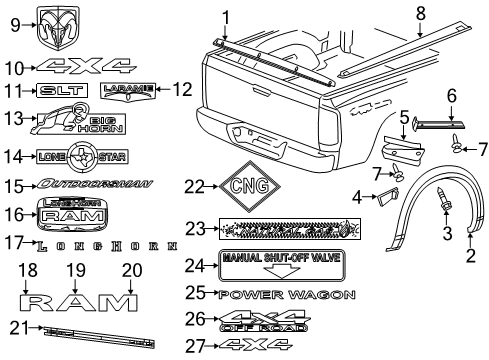 2016 Ram 2500 Molding-Wheel Opening Flare Diagram for 1TD45TZZAG