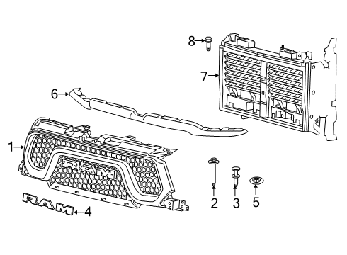 2021 Ram 1500 GRILLE-RADIATOR Diagram for 68645024AA