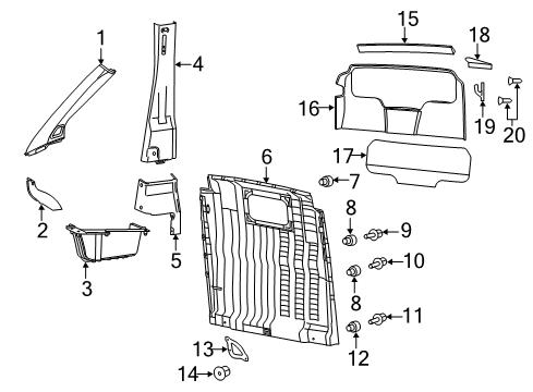 2023 Ram ProMaster 1500 Interior Trim - Pillars Diagram