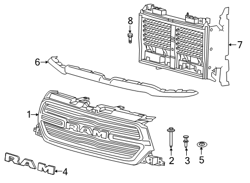 2022 Ram 1500 GRILLE-RADIATOR Diagram for 68582270AA