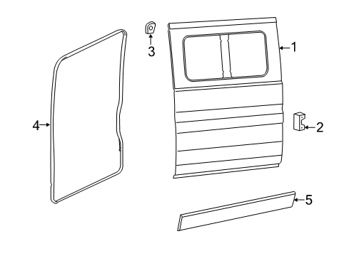 2023 Ram ProMaster 1500 Door & Components, Exterior Trim Diagram 3