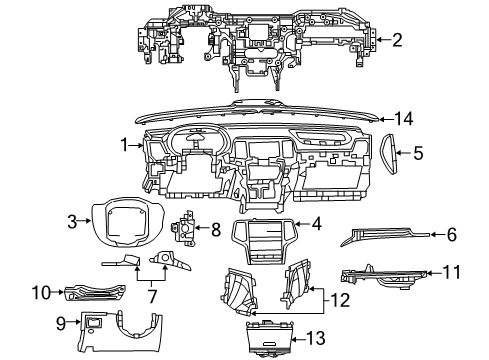 2022 Jeep Grand Cherokee WK Instrument Panel Components Diagram