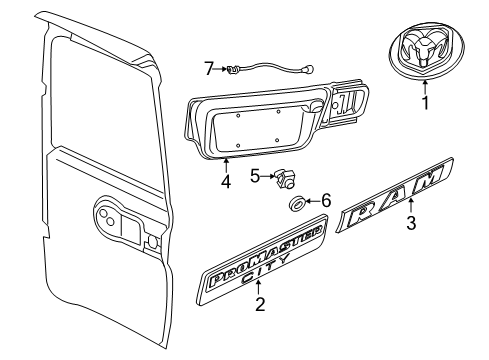 2021 Ram ProMaster City Exterior Trim - Back Door Diagram