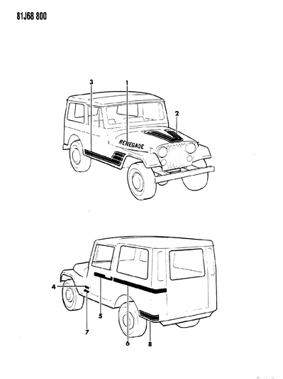 1986 Jeep Wrangler Decals, Exterior Diagram 13