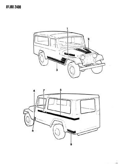 1986 Jeep Wrangler Decals, Exterior Diagram 10
