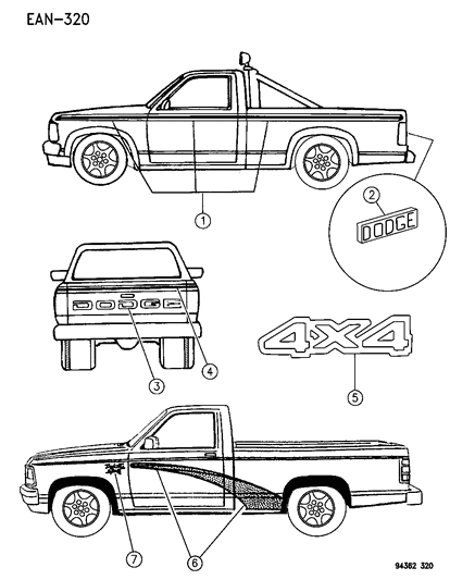 1995 Dodge Dakota Decal, Tailgate Diagram for 55294681