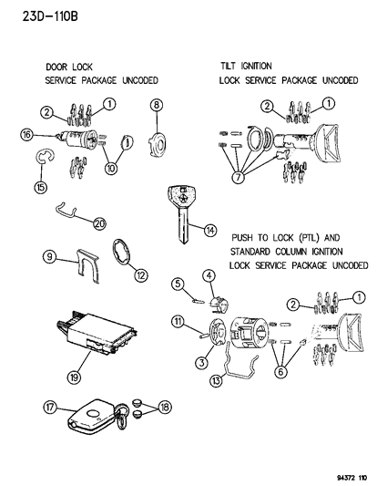 1995 Dodge Ram Wagon Lock Cylinders & Components Diagram