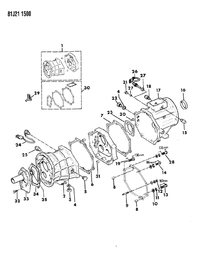 1984 Jeep Wrangler Transmission Case, Extension & Miscellaneous Parts Diagram 1