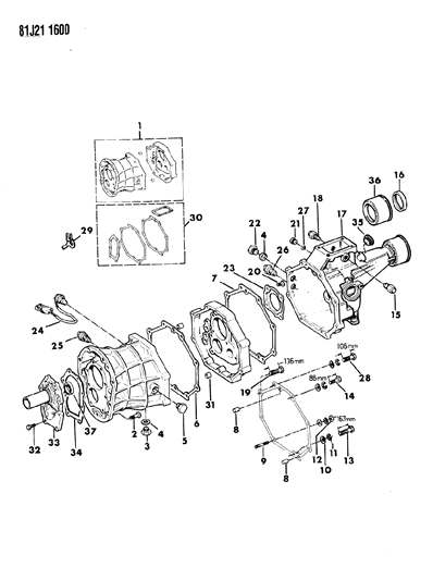 1984 Jeep Wrangler Transmission Case, Extension & Miscellaneous Parts Diagram 2