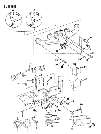1989 Jeep Wrangler Manifolds - Intake & Exhaust Diagram 5