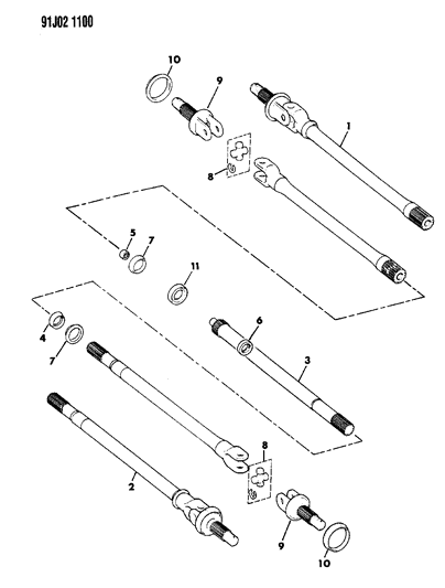 1991 Jeep Wrangler Shafts - Front Axle Diagram 2