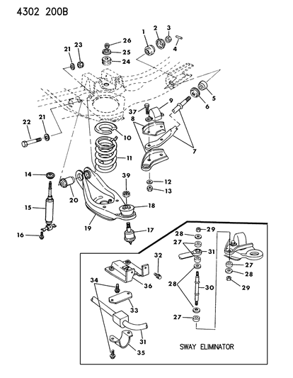 1985 Dodge Ram Wagon Suspension - Front Coil With Lower Control Arm & Sway Bar Diagram