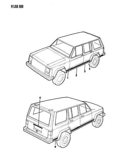 1991 Jeep Cherokee Molding-Rear Door Diagram for 5DA07MX9