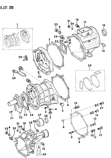 1989 Jeep Wrangler Transmission Case, Extension & Miscellaneous Parts Diagram