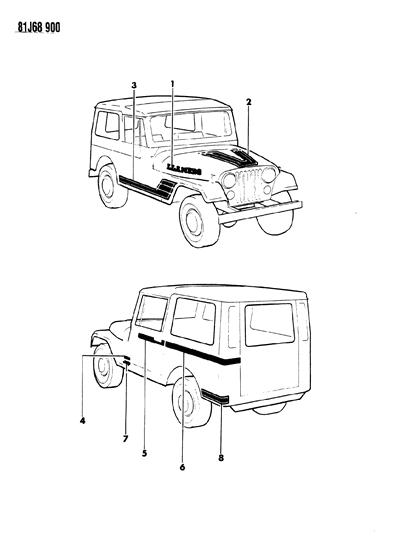 1986 Jeep Wrangler Decals, Exterior Diagram 9