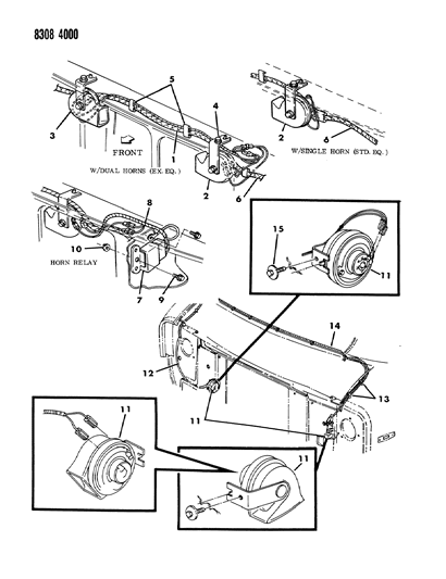 1988 Dodge Ram Wagon Horn & Bracket Diagram