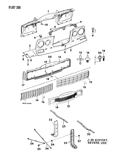 1984 Jeep Grand Wagoneer Radiator Support Diagram for J5757410