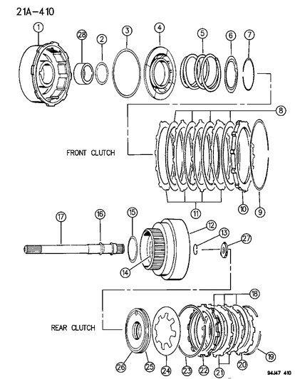1995 Jeep Wrangler Clutch , Front & Rear With Gear Train Diagram 1