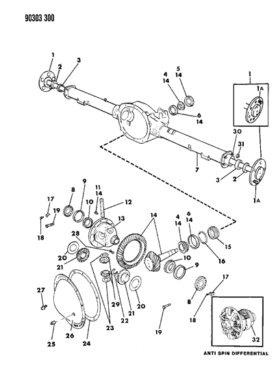 1992 Dodge D250 Axle, Rear, With Differential And Carrier Diagram