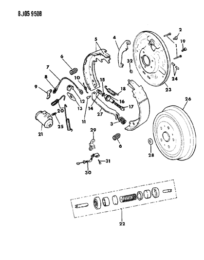 1990 Jeep Cherokee Pin-Brake Shoe Hold Down Diagram for 2260548