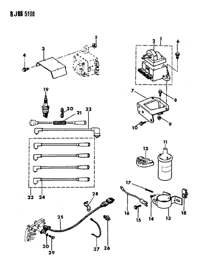 1989 Jeep Wrangler Coil - Sparkplugs - Wires Diagram 1